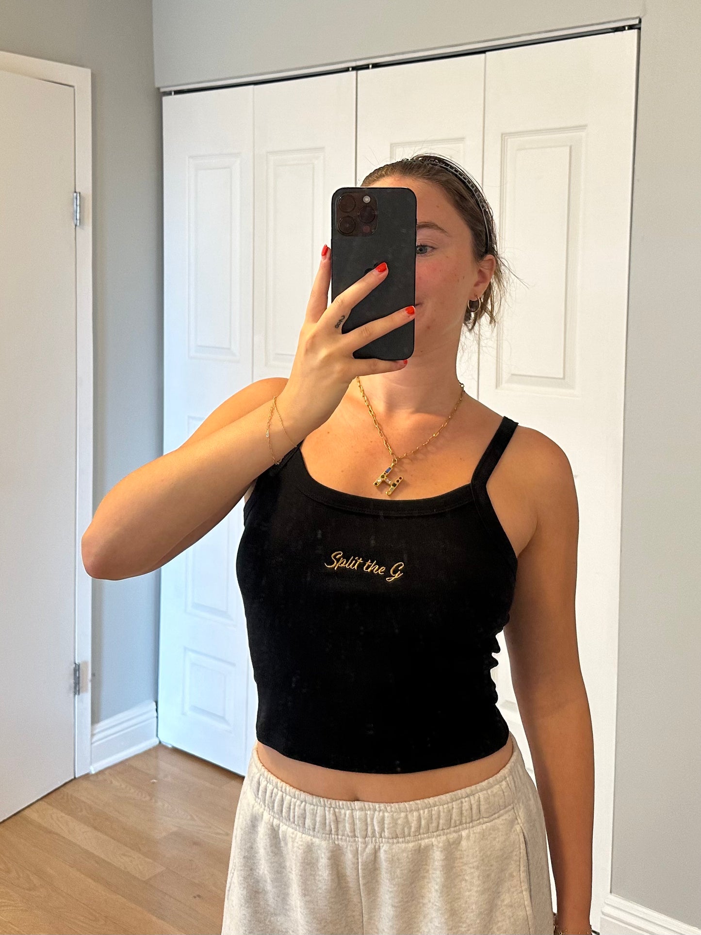 Split the G - Embroidered Tank Top (Multiple Colors)