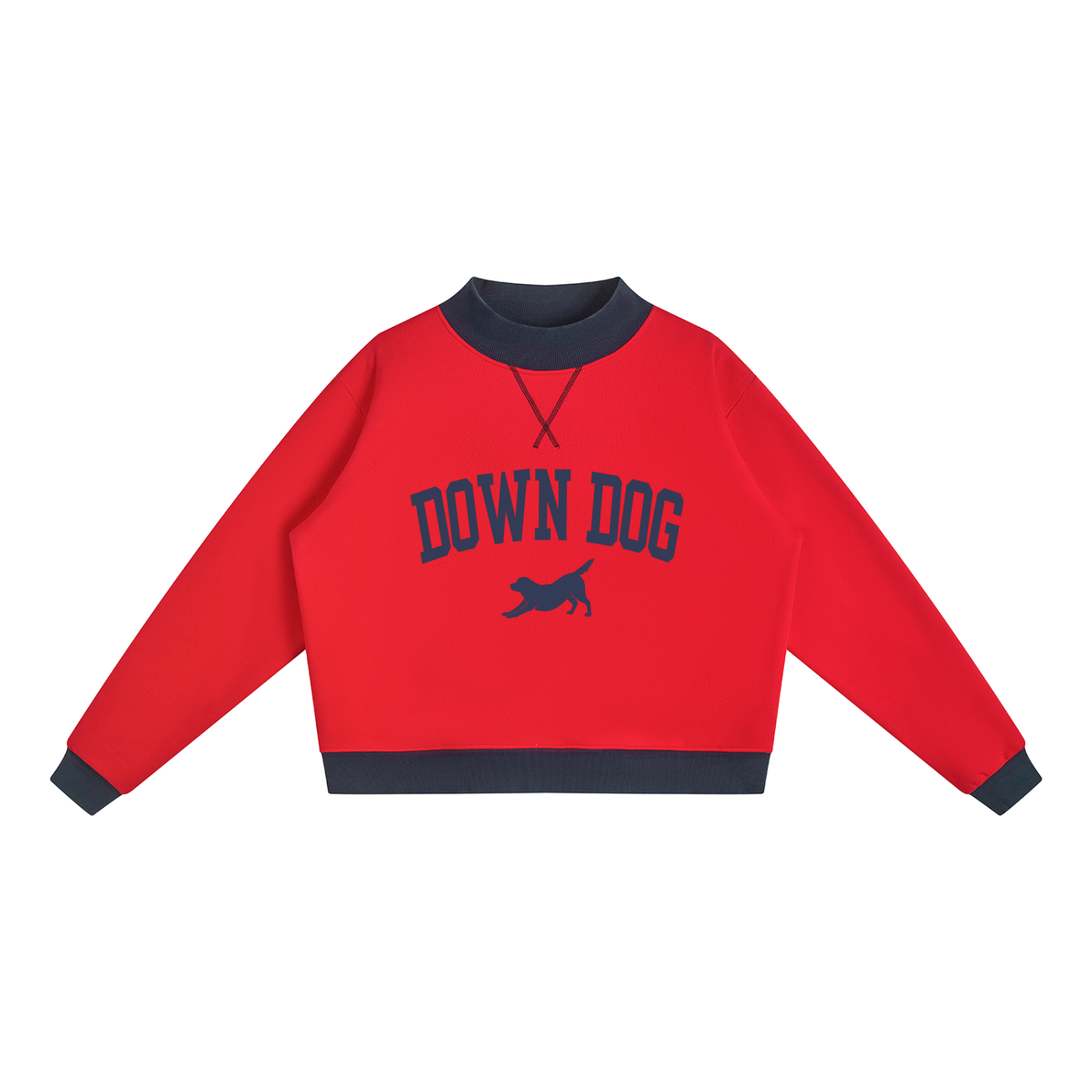 Down Dog, Red & Navy, Mockneck Sweatshirt