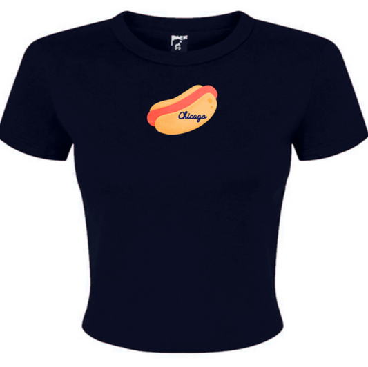 Chicago Hot Dog Baby Tee, Navy