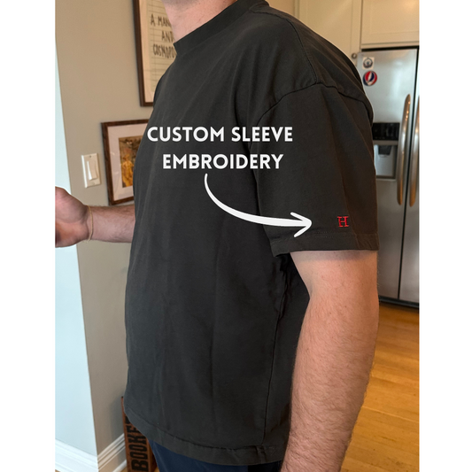 CUSTOM Initials Boxy T-Shirt Sleeve, Embroidered, (men's fit)