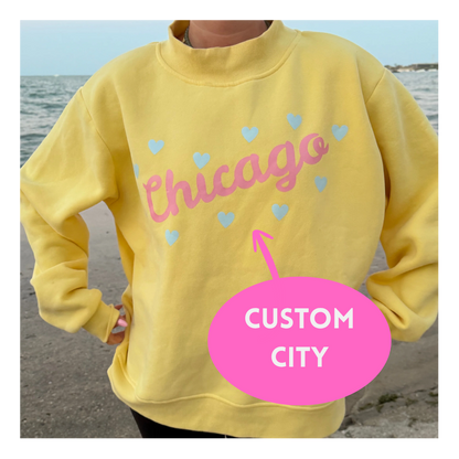 CUSTOM CITY Hearts Mockneck Sweatshirt (Multiple Colors)